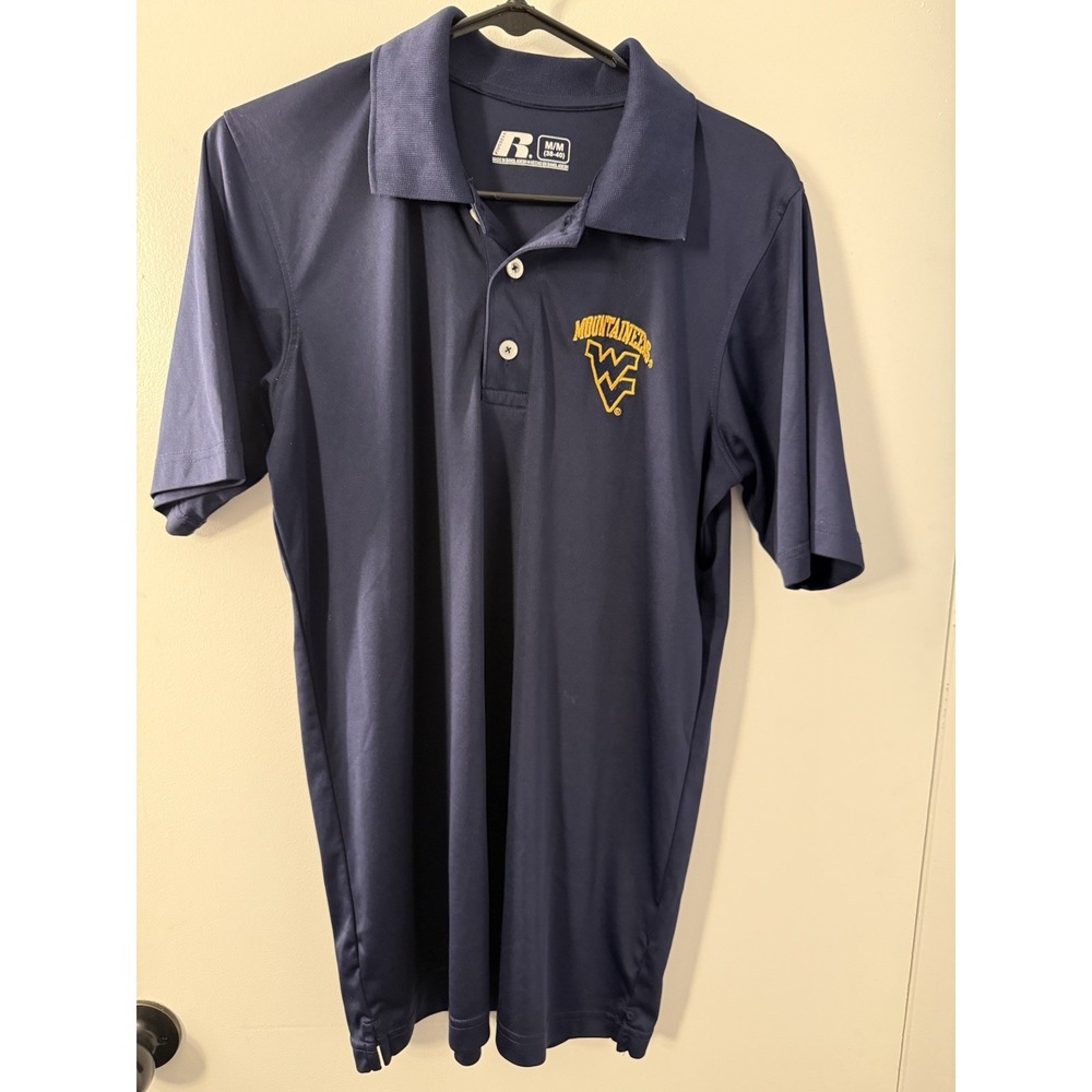 Russell Athletic West Virginia Mountaineers Polo Shirt Mens Medium Navy Blue WVU